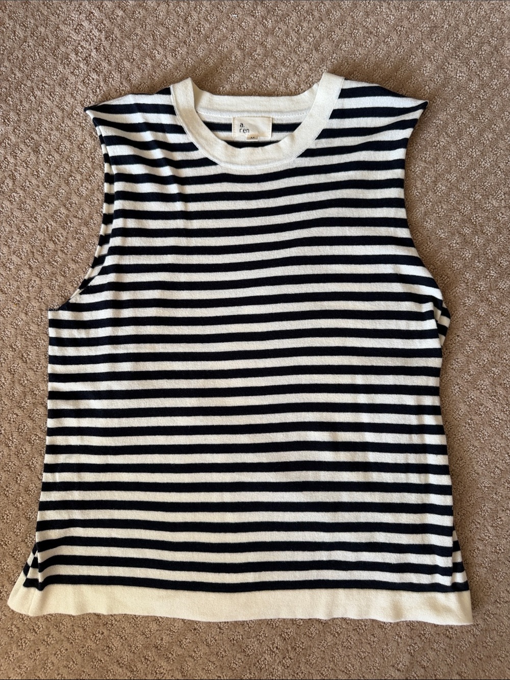 A.P.C. Black and White Striped Sleeveless Knit Tank